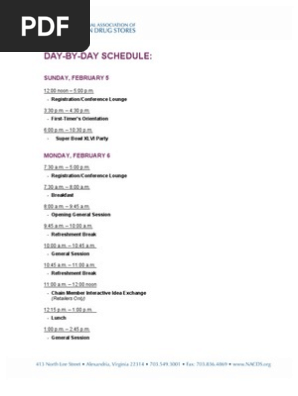Regional Day By Day Schedule