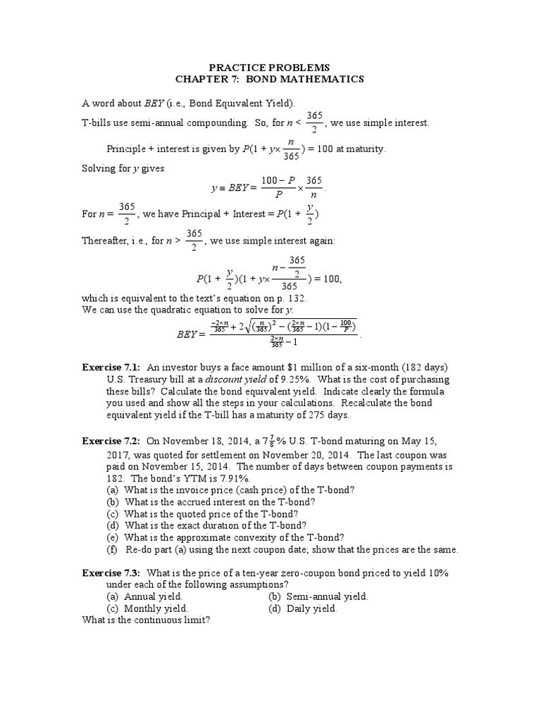 Bond Mathematics Practice Problems | PDF | Bond Duration | United ...
