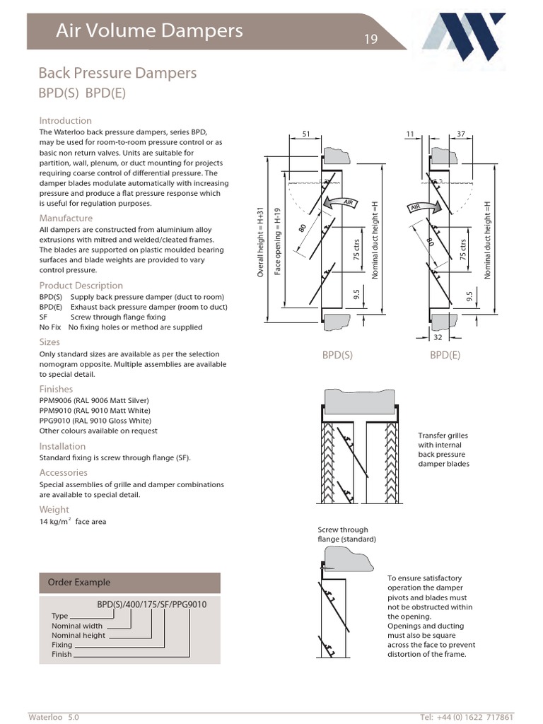 Air Volume Dampers Selection and Performance Criteria of Back Pressure