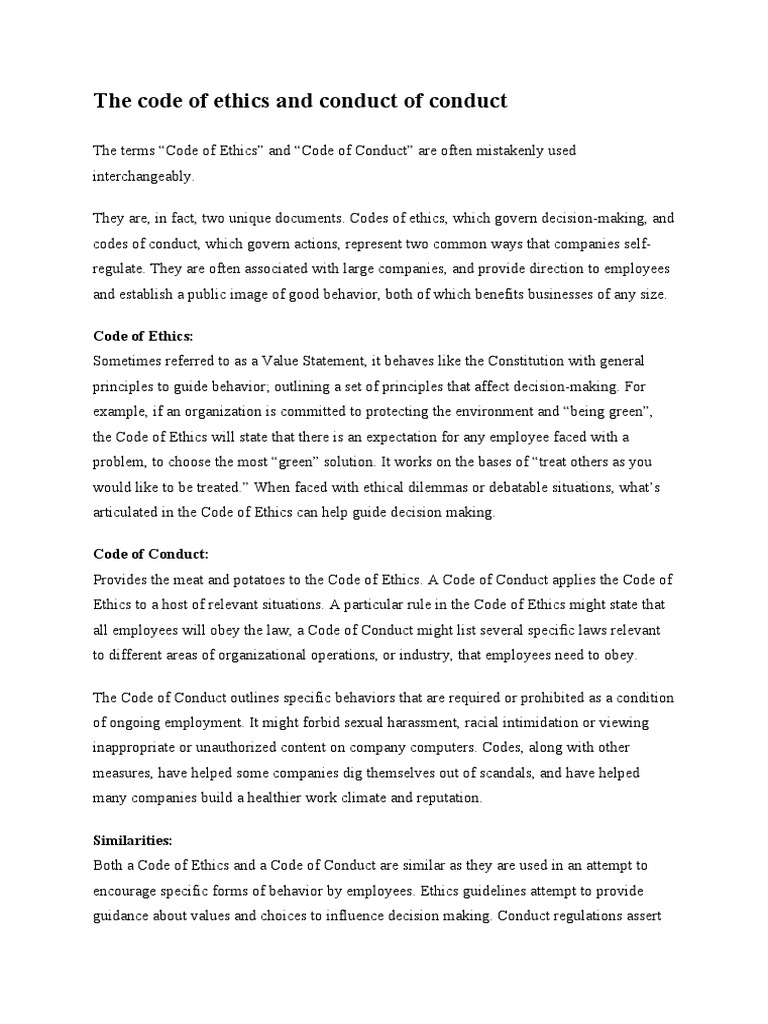 Understanding Codes of Ethics vs. Conduct | PDF | Decision Making ...