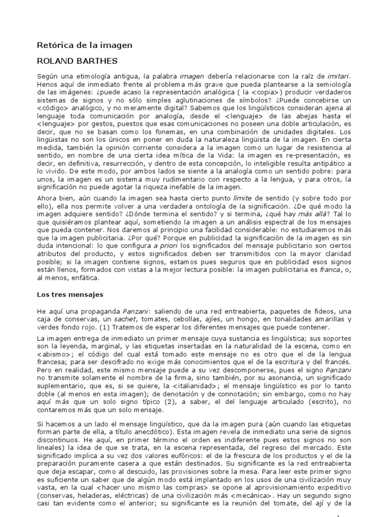 Retórica de la Imagen Roland Barthes Connotación Imagen