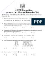 2016 WMI Competition Grade 7 Part 1 Logical Reasoning Test
