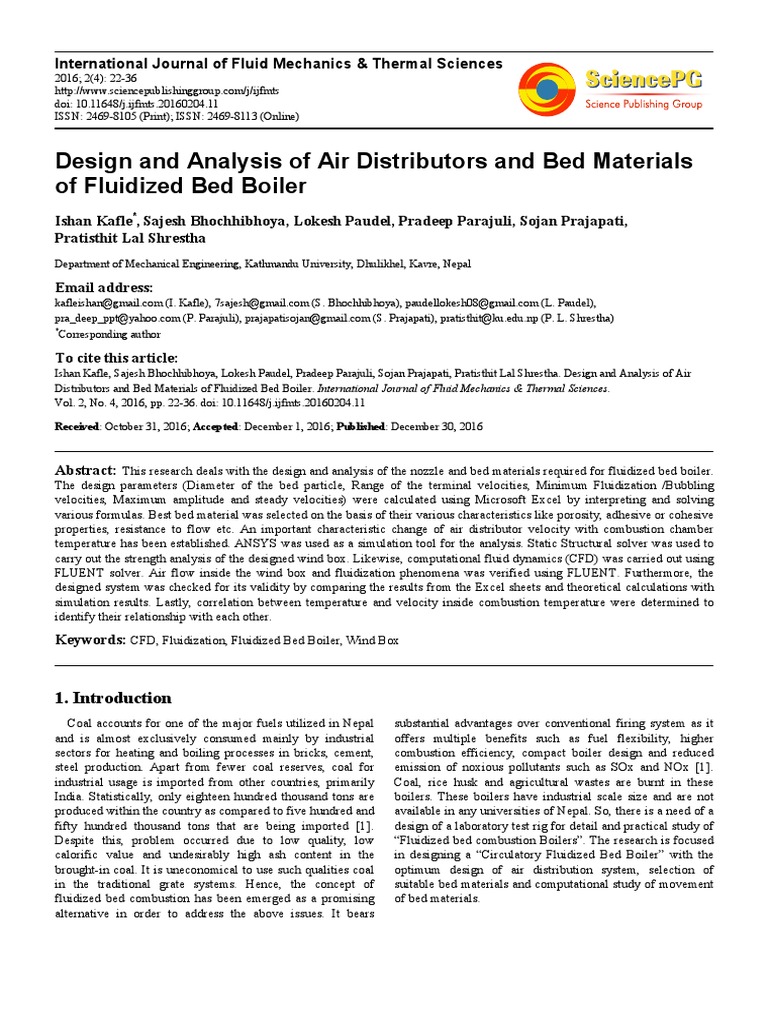 Design and Analysis of Air Distributors and Bed Materials of Fluidized