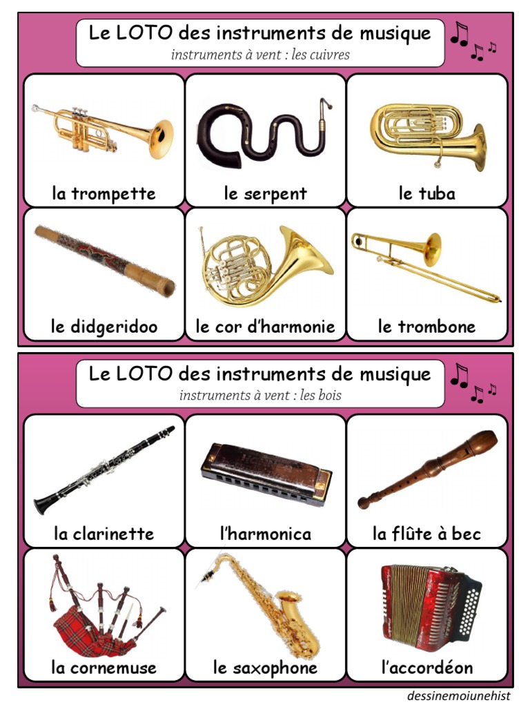 Image Instrument De Musique à Imprimer Loto Des Instruments de Musique Mots Avec Articles A Imprimer | PDF