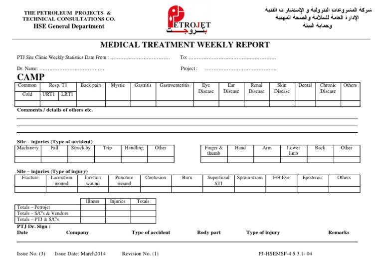 Medical Treatment Weekly Report: HSE General Department | PDF