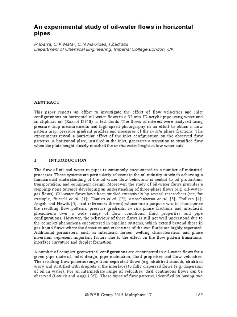 An Experimental Study of Oil-Water Flows in Horizontal | PDF | Fluid ...