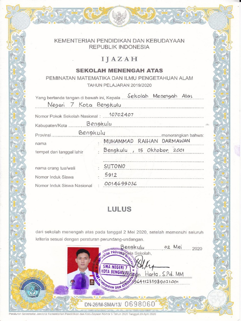 Contoh Ijazah SMA 2020 | PDF