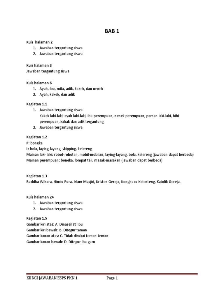 Kunci Jawaban Esps Pkn 1