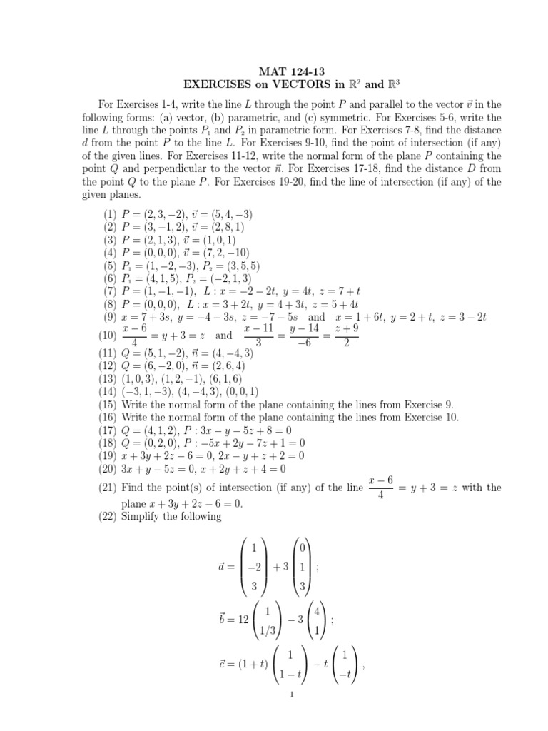 Vector Exercises and Plane Normal Forms | PDF | Line (Geometry) | Triangle