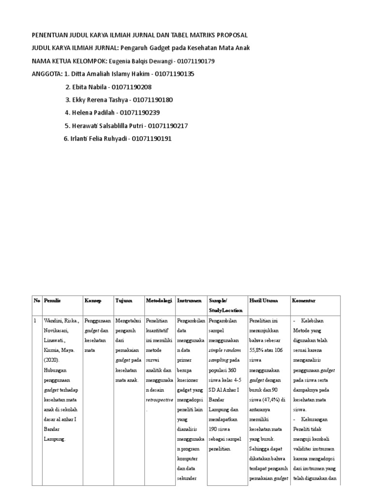 Tabel Matriks Proposal Penelitian Kesehatan | PDF