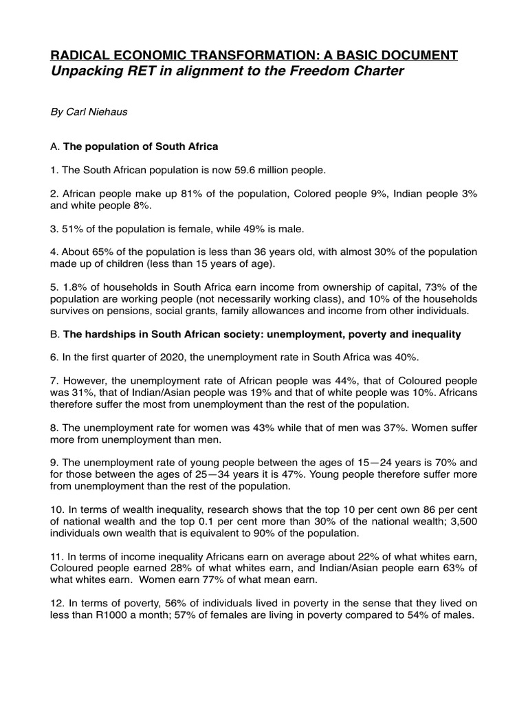 Radical Economic Transformation | PDF | South Africa | Poverty