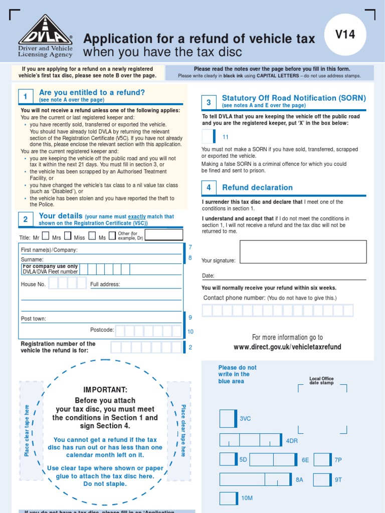Vehicle Tax Refund Application (V14) | PDF | Theft | Government