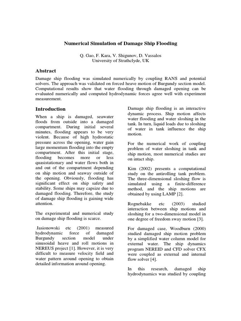 Numerical Simulation of Damage Ship Floo | PDF | Computational Fluid ...