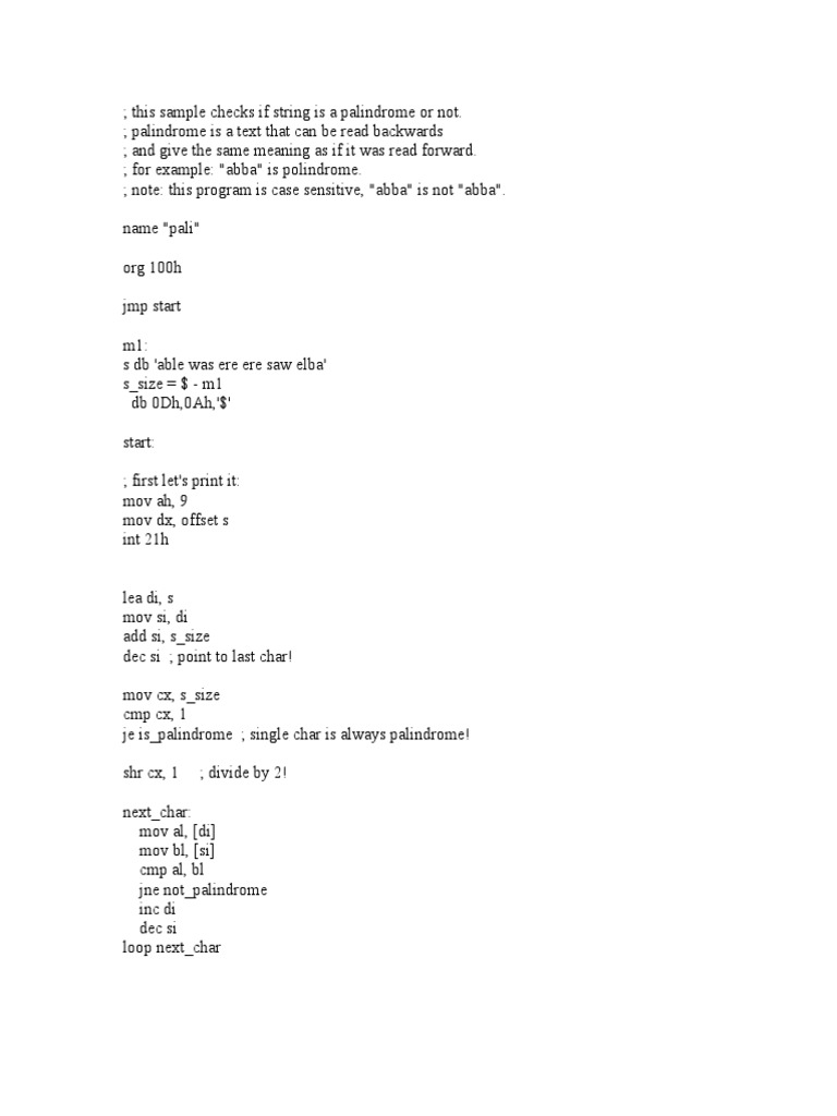 8086 Palindrome | PDF