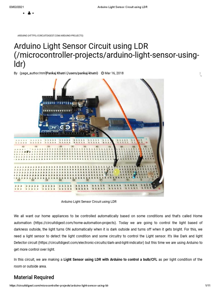 Arduino Light Sensor Circuit Using LDR | PDF | Electrical Resistance ...