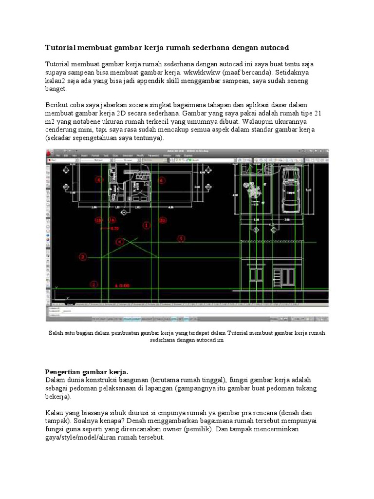 Tutorial Membuat Gambar Kerja Rumah Sederhana Dengan Autocad | PDF