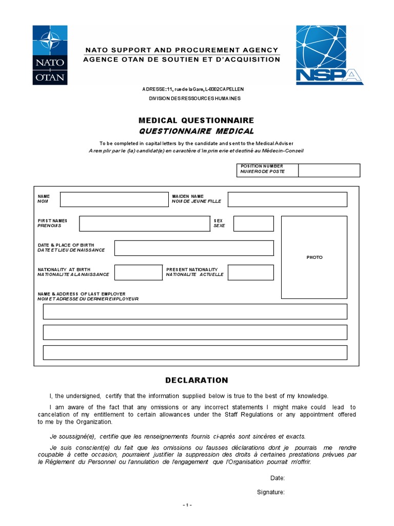 Questionnaire médical NSPA | PDF | RTT | Spécialités médicales