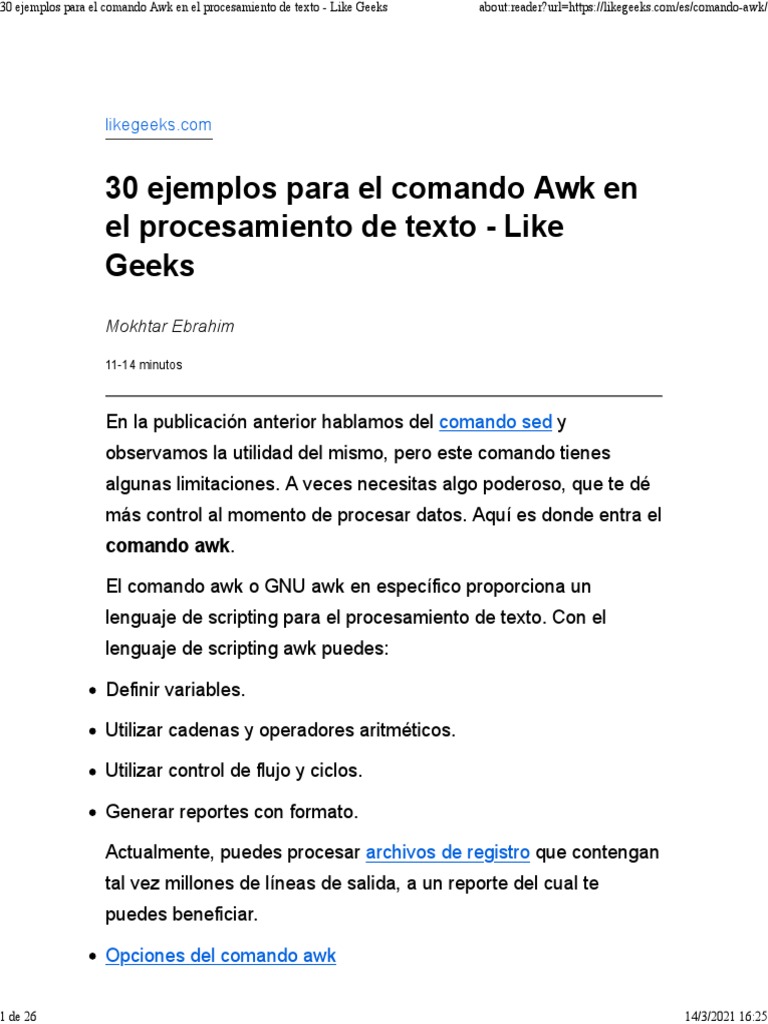 Guía de Awk para Procesamiento de Texto | PDF | Software Unix ...