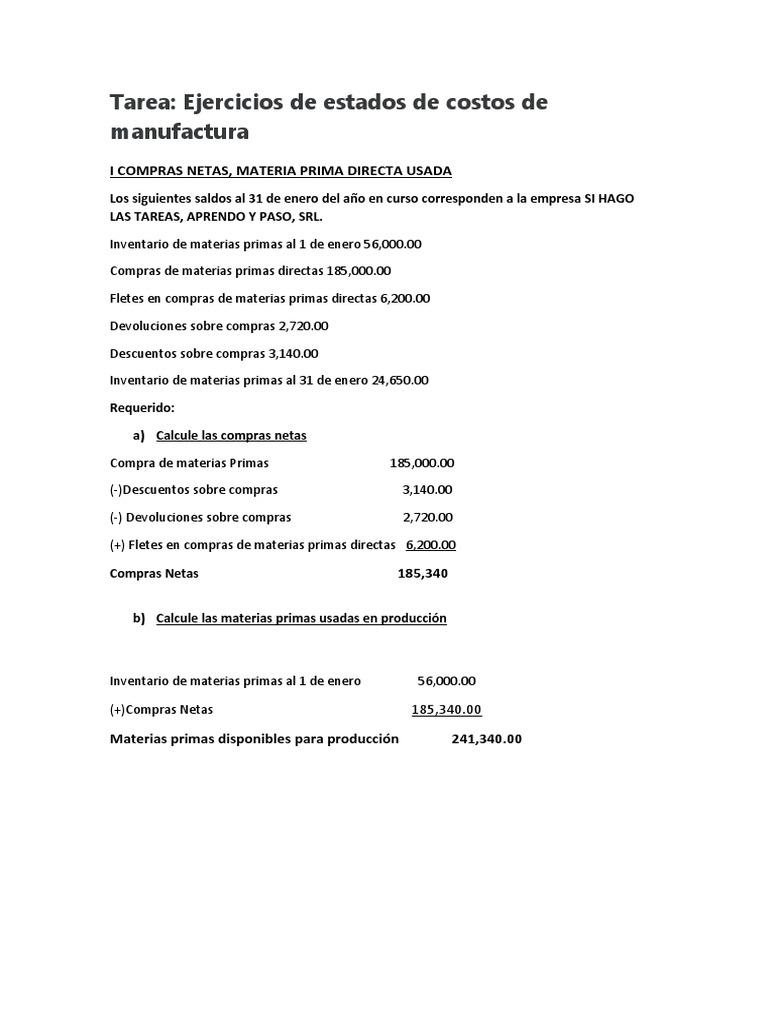 Análisis de Costos de Manufactura | PDF | Inventario | Producción y ...