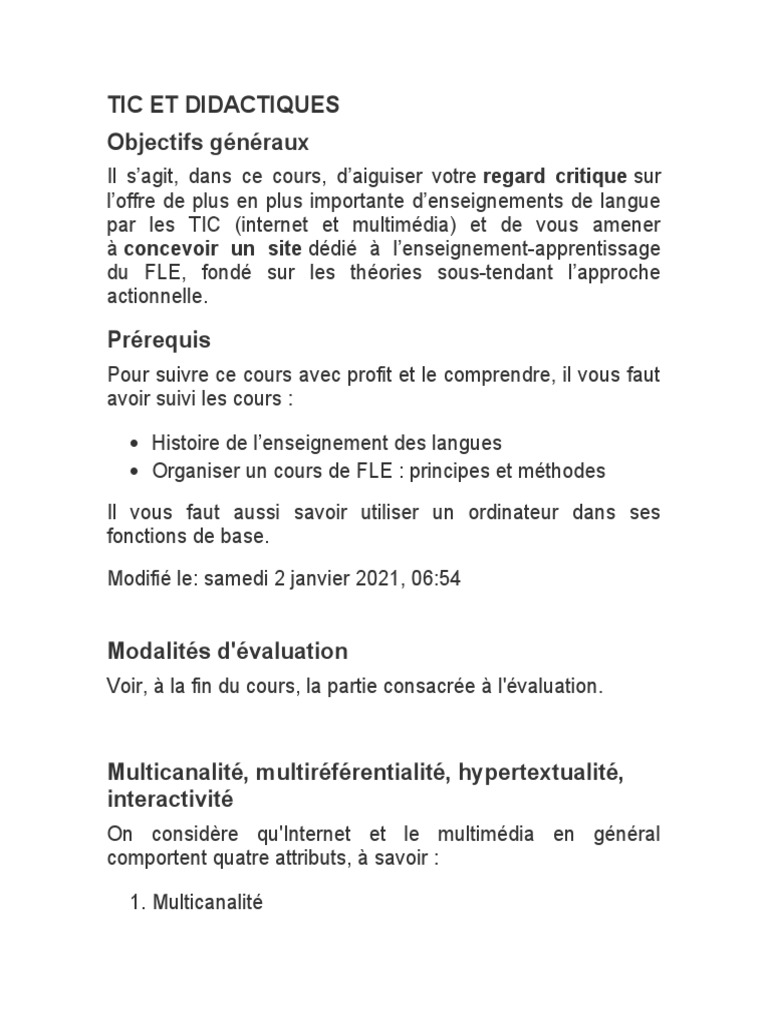TIC et Didactiques : Enseigner le FLE | PDF | Blog | Hypertexte