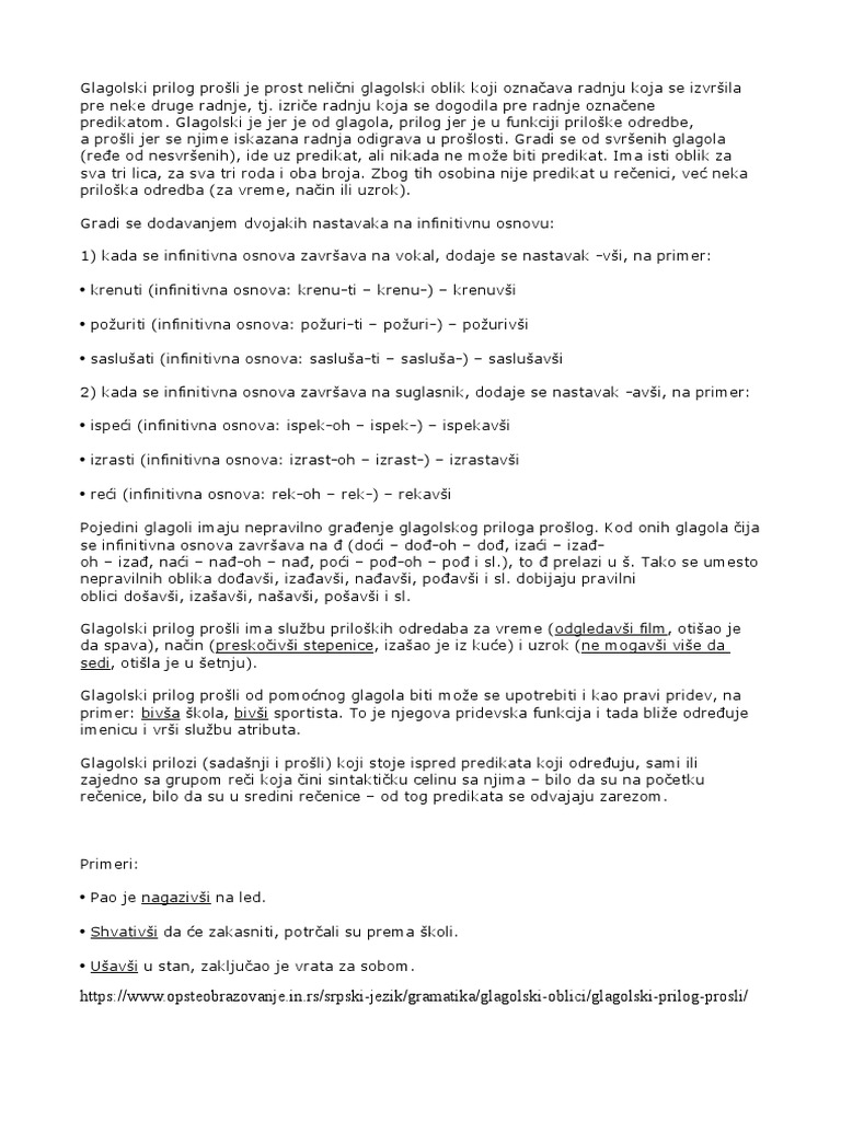 Glagolski Prilog Prosli | PDF