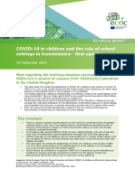 COVID-19 in children and the role of school settings in transmission - first update