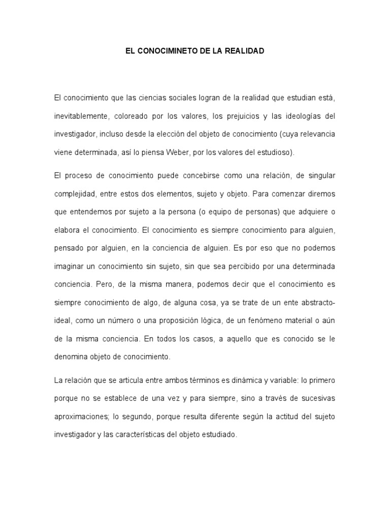 El Conocimineto de La Realidad | PDF | Realidad | Conocimiento