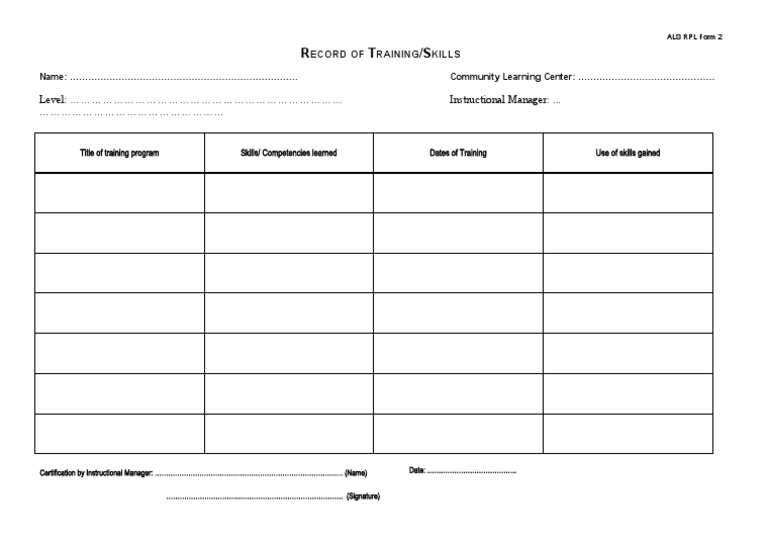 ALS RPL Form 2 Training Record | PDF