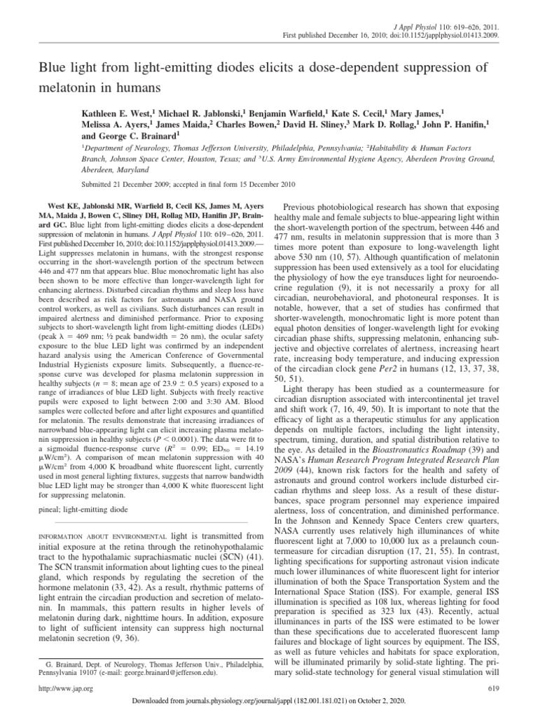 Blue Light's Impact on Melatonin Levels | PDF | Circadian Rhythm | Lighting