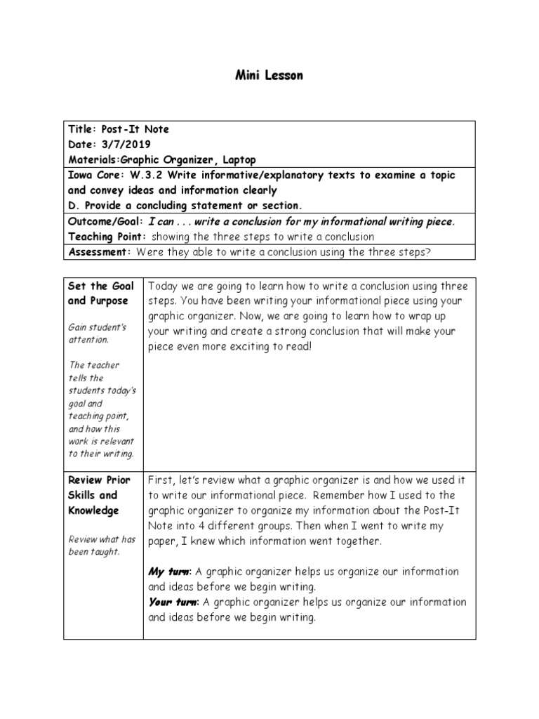 Conclusion Mini Lesson | PDF | Behavior Modification | Cognition