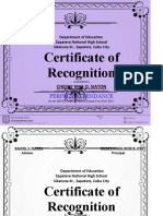 Certificate of Recognition: Perfect Attendance