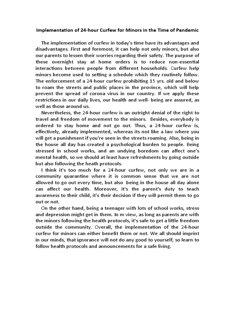 Implementation of 24-Hour Curfew For Minors in The Time of Pandemic | PDF