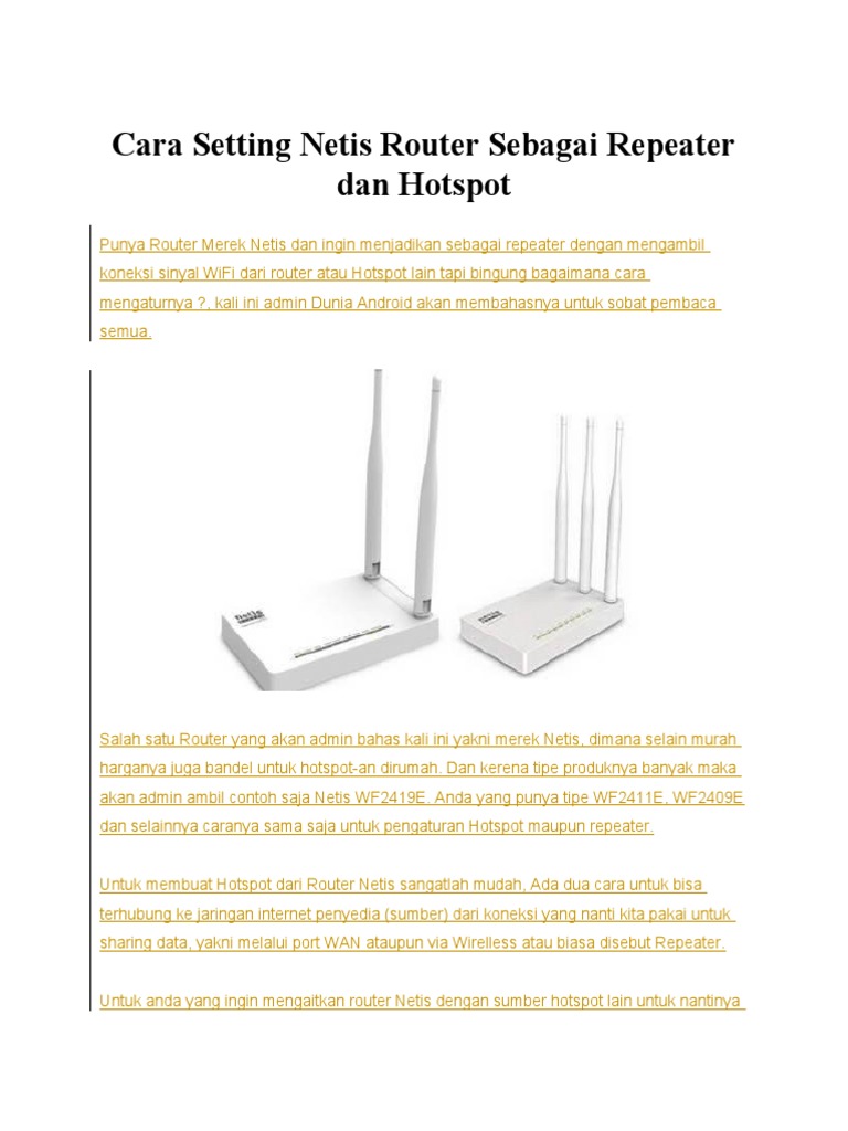 Cara Setting Netis Router Sebagai Repeater Dan Hotspot | PDF | Komputer