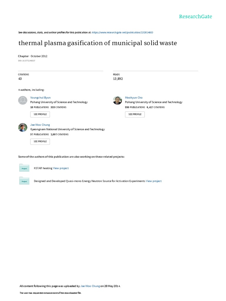 InTech-Thermal Plasma Gasification of Municipal Solid Waste MSW | PDF ...