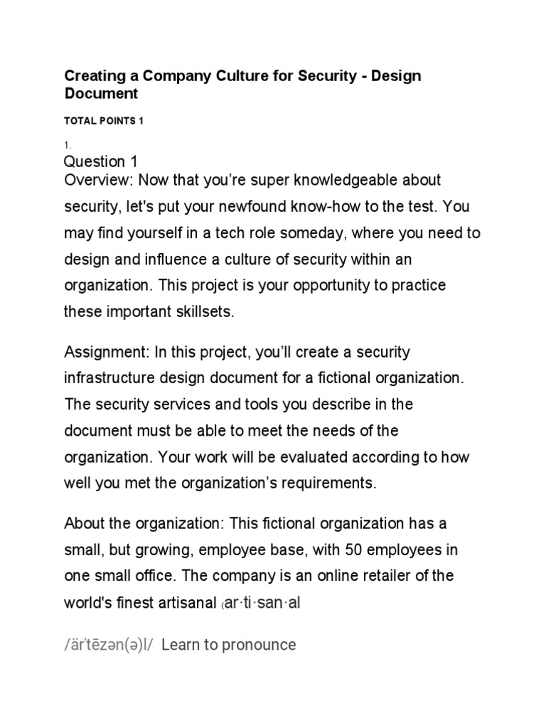 Creating A Company Culture For Security - Design Document | PDF 