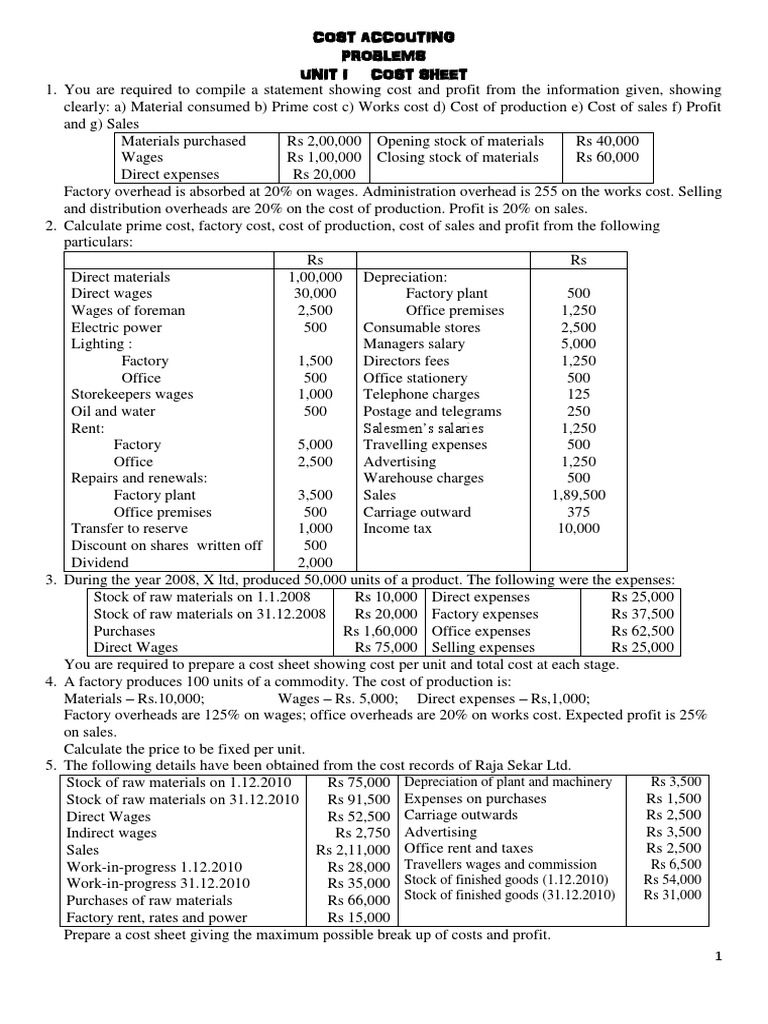 Cost Problems | PDF | Cost | Net Income