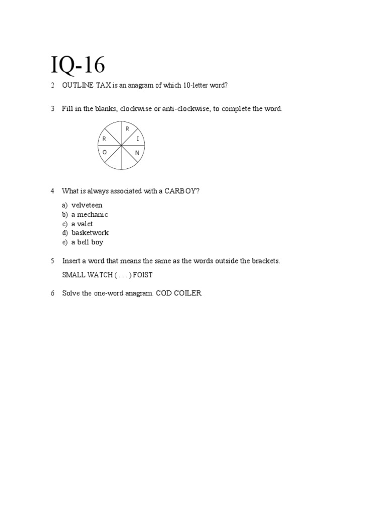 IQ Test: Anagrams and Word Puzzles | PDF
