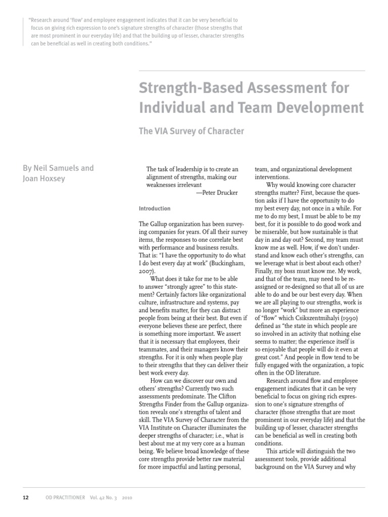 StrengthBased Assessment For Individual and Team Development PDF