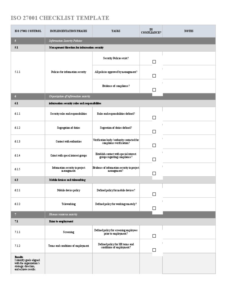 ISO 27001 Checklist Template Guide | PDF | Information Security ...