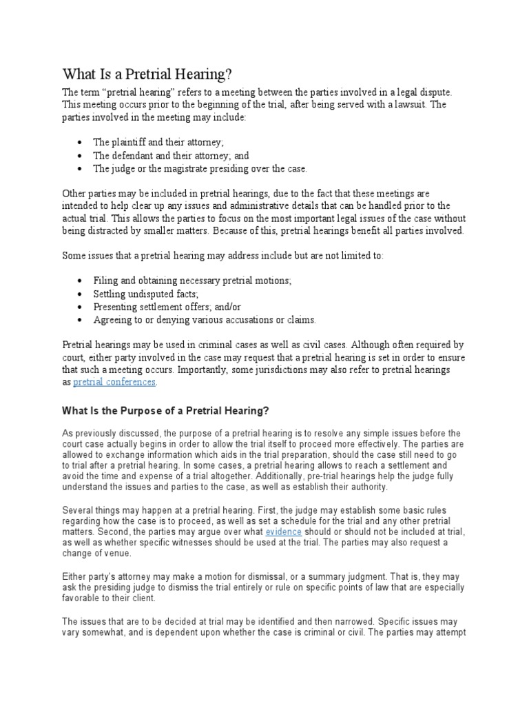 What Is A Pretrial Hearing PDF Trials Preliminary Hearing