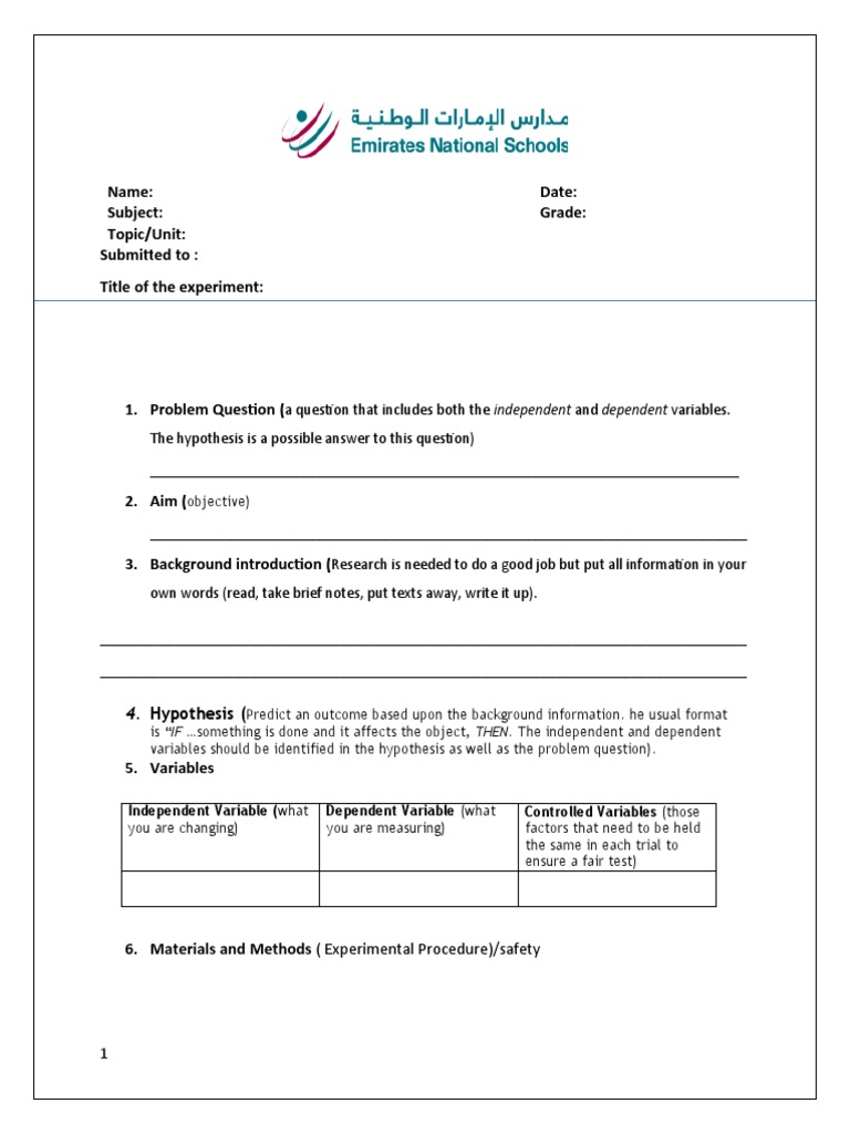 Experimental Variables Worksheet Guide | PDF | Dependent And ...