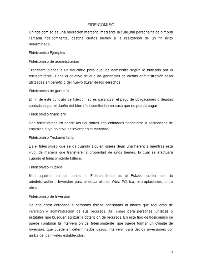 Ejemplos de Fideicomisos y Tipos | PDF | Ley de fideicomiso | Derecho ...