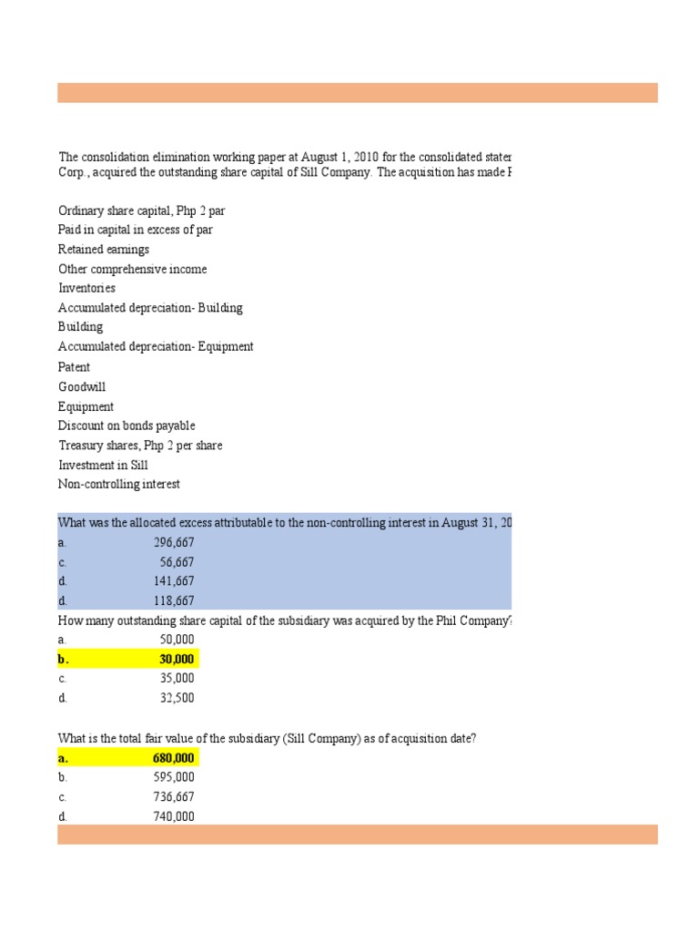 Consolidation and Goodwill Analysis | PDF | Book Value | Goodwill ...