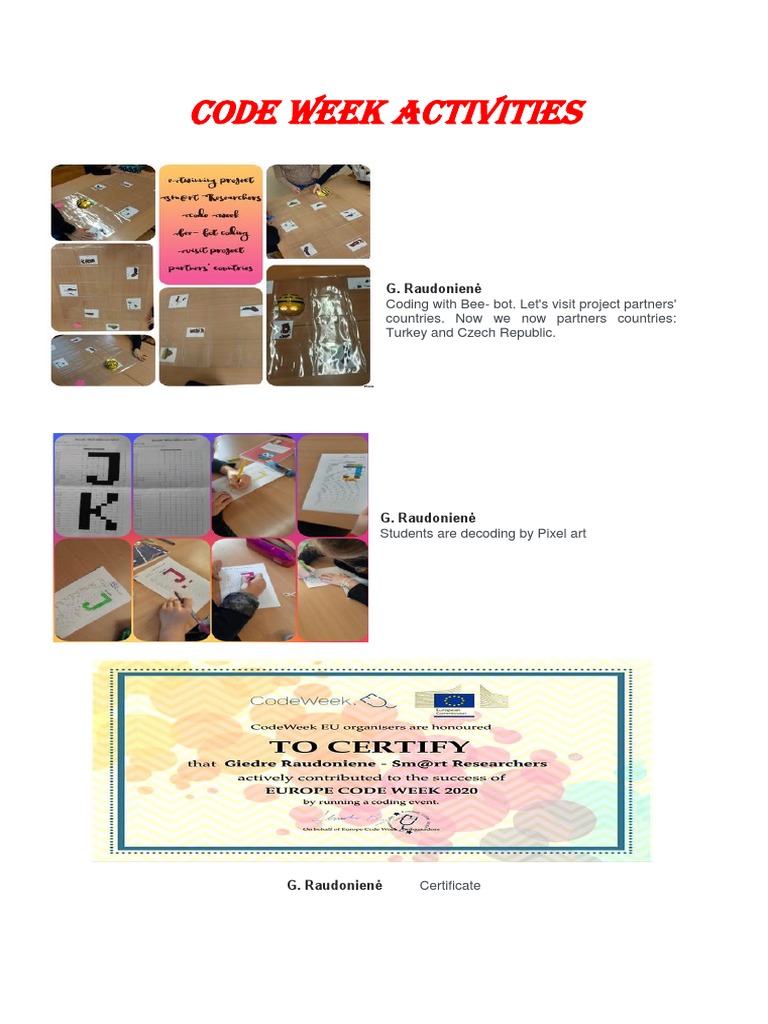 Code Week Activities: G. Raudonienė | PDF