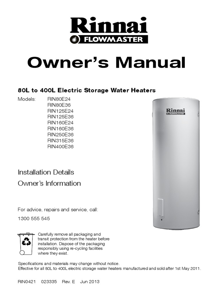 MANUAL - Rinnai Hot Water System | PDF | Water Heating | Valve