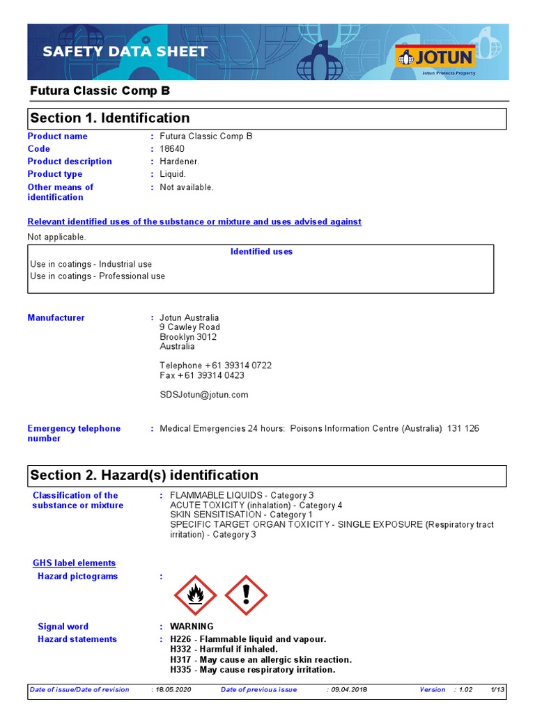 Safety Data Sheet Jotun Futura Classic PDF Firefighting Toxicity