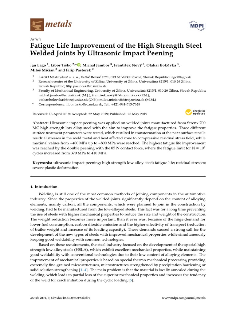 Fatigue Life Improvement of The High Strength Steel Welded Joints by ...