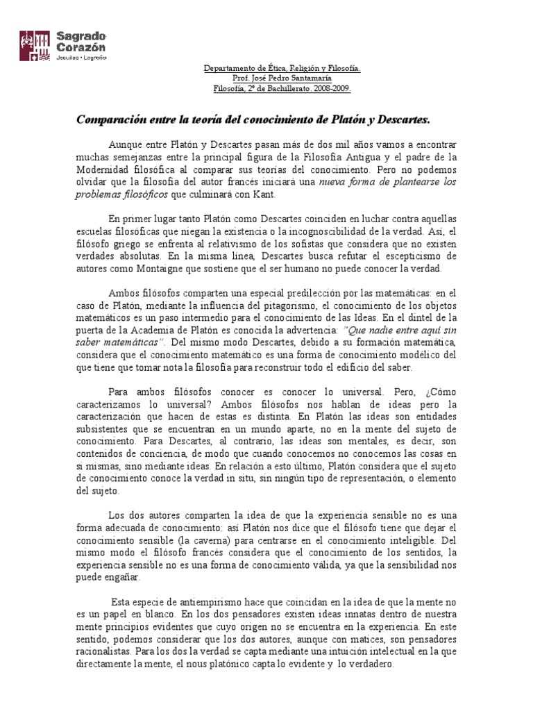comparacion entre la teoría del conocimiento de Platón y