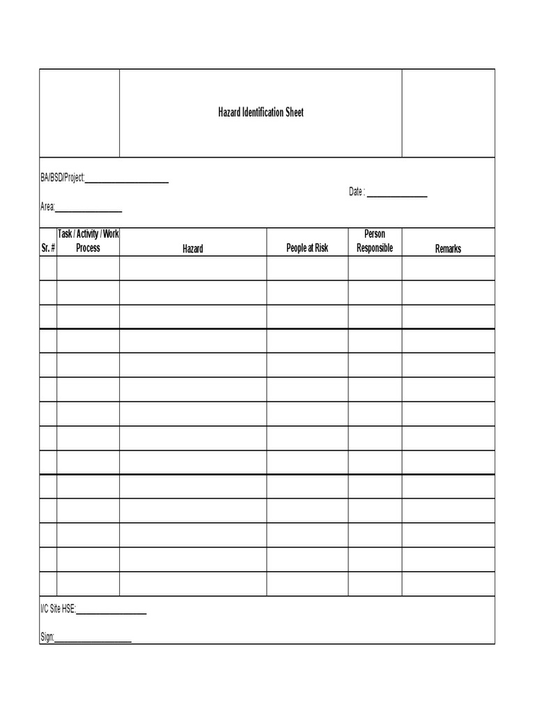 HSE FRM40 Hazard Identification Sheet PDF