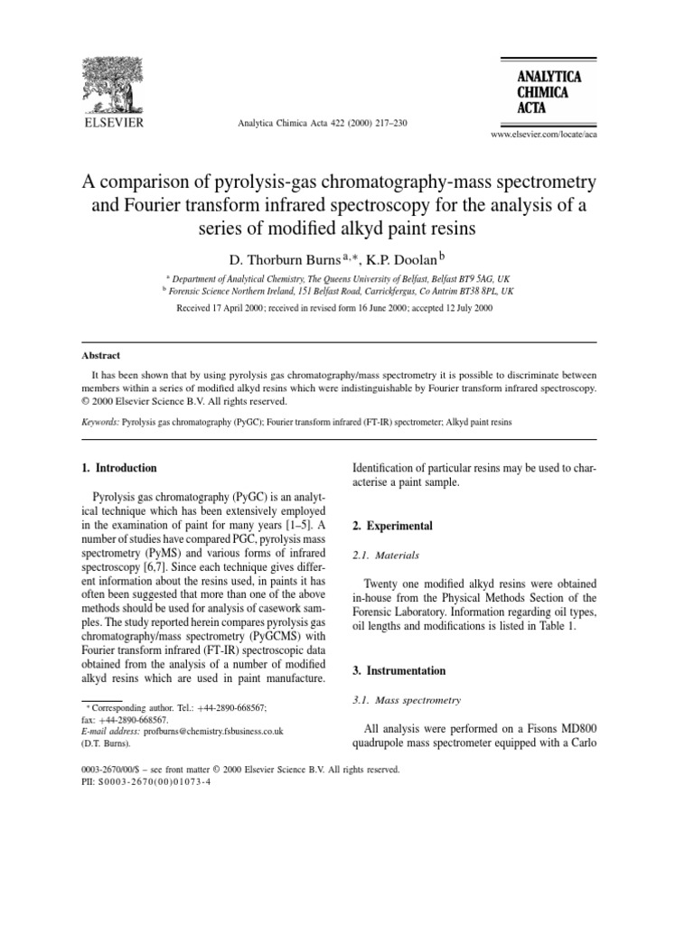 A Comparison of Py-GC-MS and FTIR For The Analysis of A Series of ...